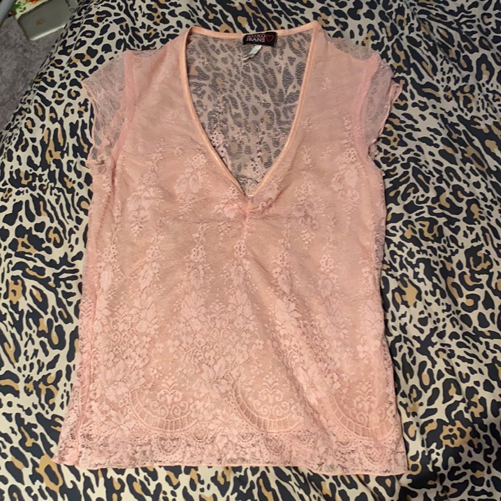 Vtg. Blush Pink Sheer Lace Top
